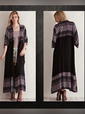 Entro Black and Pink Long Sleeve boho duster in excellent condition one size